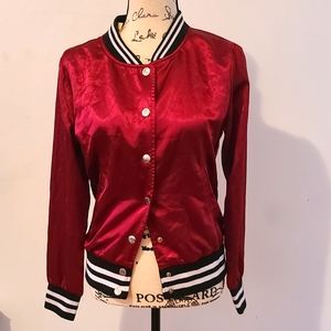 Wine Red Satin Baseball Jacket